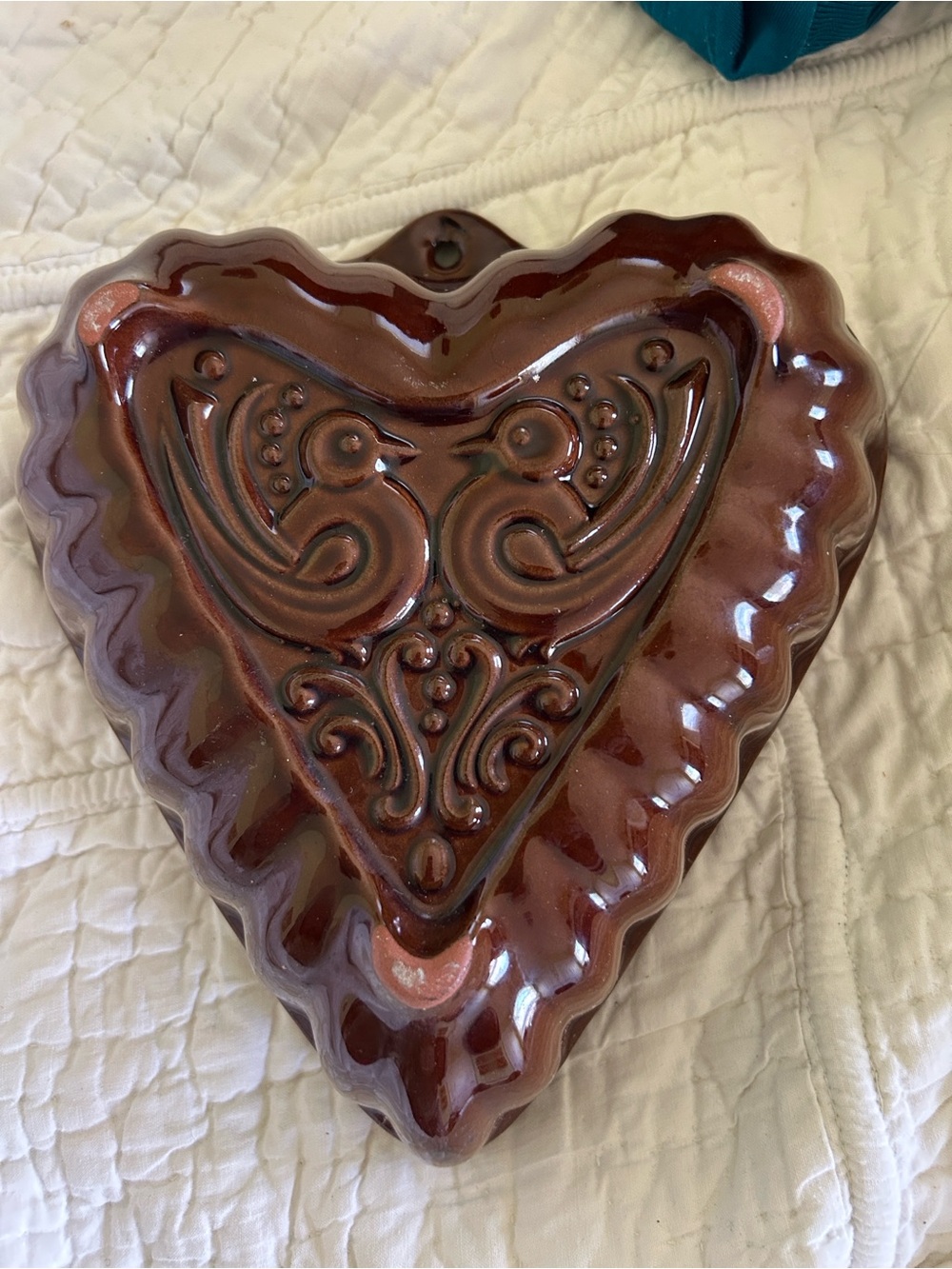 Vintage Heart-Shaped Ceramic Wall Hanging in Deep Brown